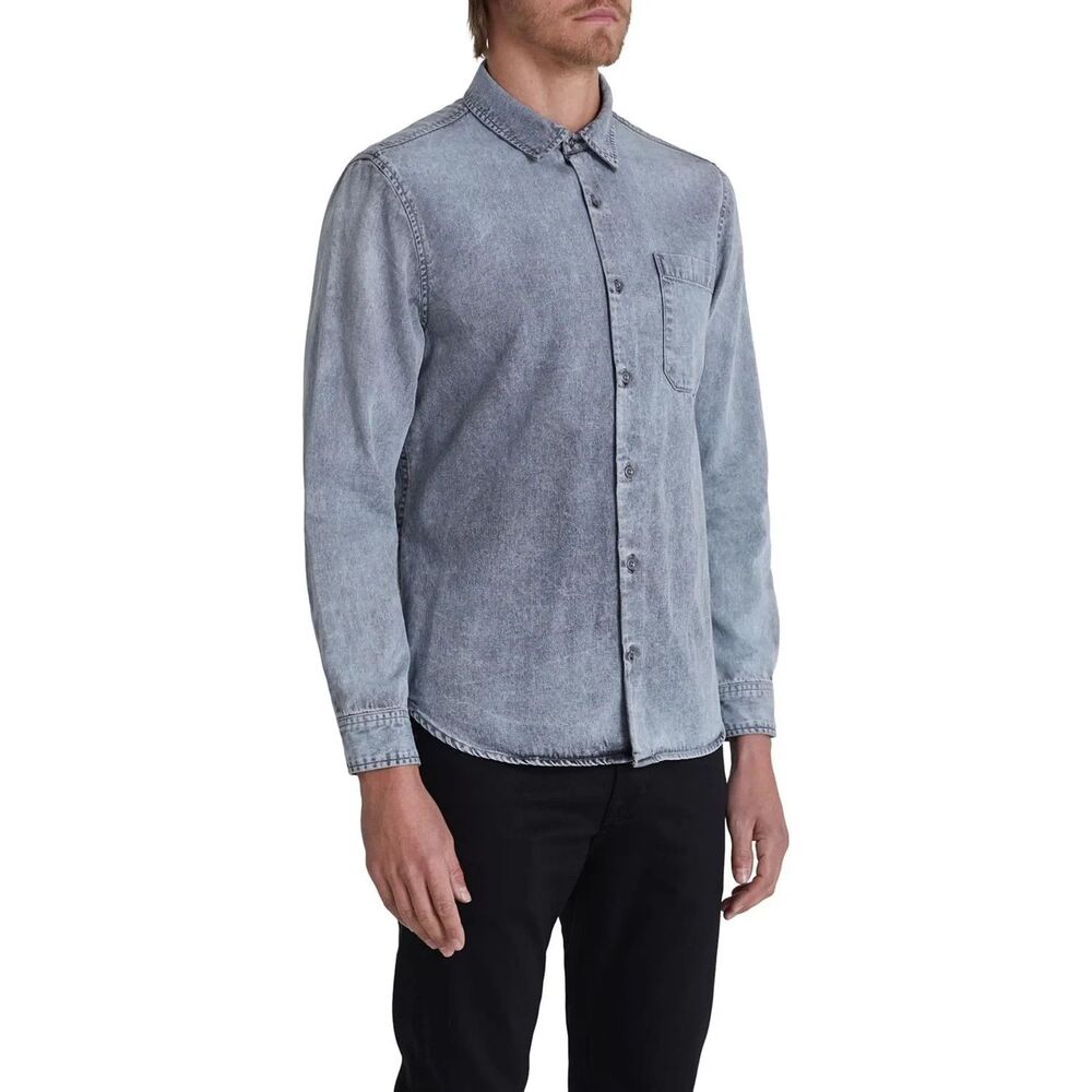 AG Adriano Goldschmied Shirt Mens M Gray Benning Pocket Button Down Washed NEW